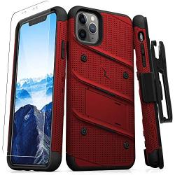 ZIZO Bolt Series iPhone 11 Pro Case - Heavy-Duty Military-Grade Drop Protection w/Kickstand Included Belt Clip Holster Tempered Glass Lanyard - Red