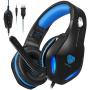 BUTFULAKE GH-2 Gaming Headset for Xbox One with Stereo Surround Sound, PS4 Headset with Noise Canceling Mic & LED Light, Over Ear Gaming Headphones for PC, Nintendo Switch, Mac, Laptop, Blue
