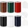 6 Color Strong Upholstery Thread High Strength Sewing Waxed Threads with Hand Stitching Needles Set for Denim Leather Craft DIY and Machine Sewing (Black, White, Red, Dark Blue, Dark Green, Brown)