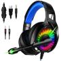 Nivava Gaming Headset for PS4, Xbox One, PC Headphones with Microphone LED Light Mic for Nintendo Switch Playstation Computer, K7 (Black&Blue)