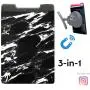 New 3-in-1 Stick On Wallet for Any Phone Case | Unique: Spandex + Mounts to Magnets + Double-Pocket + Finger Strap + RFID Block – Strong 3M Sticky + Magnetic (Black Marble, 1 Pack)