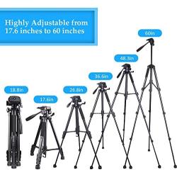 UBeesize 60-inch Camera Tripod, 5kg/11lb Load TR60 Load Portable Lightweight Aluminum Travel Tripod with Carry Bag & Bluetooth Remote, for DSLR SLR Cameras Compatible with iPhone & Android Phone