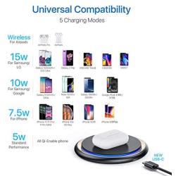 Andobil Boost Wireless Charger, Qi Certified 15W/7.5W Fast Wireless iPhone/Android Charger Pad Compatible with iPhone Se/iPhone 11 Series/XR/X/8, Samsung Galaxy S20/S10/S9/S8 Note 10/9 AirPods2