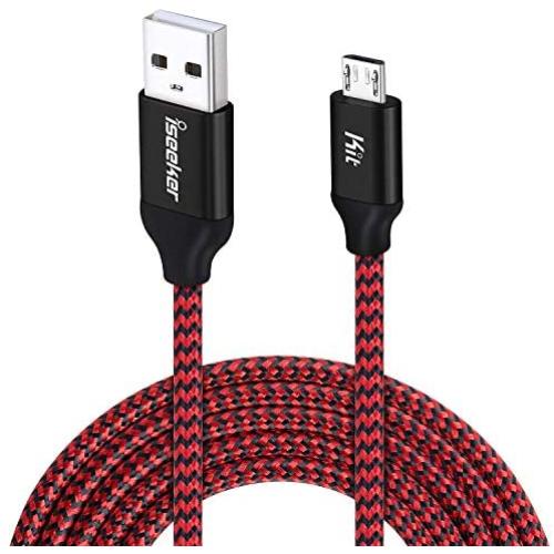 Android Charging Cable, 15ft PS4 Controller Charger Cable, iSeekerKit Durable Micro USB 2.0 Charging Cord Wire Compatible for Samsung Galaxy S7 Edge/S6/Note5,Sony,LG,Moto,HTC,Smartphones (Red)