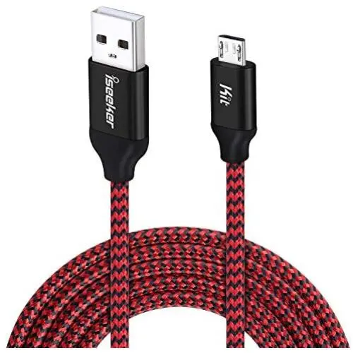Android Charging Cable, 15ft PS4 Controller Charger Cable, iSeekerKit Durable Micro USB 2.0 Charging Cord Wire Compatible for Samsung Galaxy S7 Edge/S6/Note5,Sony,LG,Moto,HTC,Smartphones (Red)