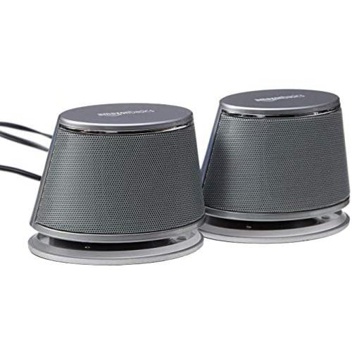 AmazonBasics USB-Powered PC Computer Speakers with Dynamic Sound | Silver, 4-pack