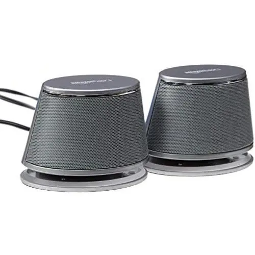 AmazonBasics USB-Powered PC Computer Speakers with Dynamic Sound | Silver, 4-pack