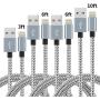 Phone Cable 4pcs 3FT 6FT 6FT 10FT Nylon Braided Cord Charger Compatible with PhoneX/Phone8/8Plus/7/7Plus/6/6s/6Plus and More (Grey+ White)