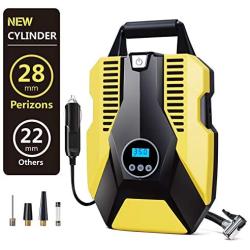 Perizons Digital Tire Inflator with Gauge,Tire Pump with 12VDC,Portable Air Compressor,28mm Larger on Cylinder Diameter Than Other Brand which 22mm in Inflator, Then 40% Faster on Inflating