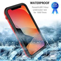 iPhone 11 Pro Max Case Waterproof 6.5 inch, Built-in Screen Protector Rugged Cover Sealed Slim Clear Back Case Shockproof Anti-Scratch Outdoor Bumper Case Compatible with iPhone 11 Pro Max (Red&Clear)