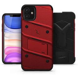 Zizo Bolt Cover - Case for iPhone 11 with Military Grade + Glass Screen Protector & Kickstand and Holster (Red/Black)