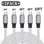 HOVAMP iPhone Charger, MFi Certified Lightning Cable 5 Pack (3/3/6/6/10FT) Nylon Woven with Metal Connector Compatible iPhone 11/Pro/Xs Max/X/8/7/Plus/6S/6/SE/5S iPad - Silver&White HOVAMP iPhone Charger, MFi Certified Lightning Cable 5 Pack (3/3/6/6/10FT) Nylon Woven with Metal Connector Compatible iPhone 11/Pro/Xs Max/X/8/7/Plus/6S/6/SE/5S iPad - Silver&White