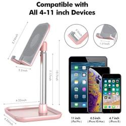 Licheers Cell Phone Stand, Adjustable Phone Stand for Desk Tablet Stand Compatible with iPad, iPhone, Android Smartphone, Nintendo Switch and More 4-11 inch Devices (Pink)