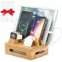 Bamboo Charging Station for Multiple Devices, Organizer Dock for iPhone iPad iWatch Airpods Samsung, Universal iOS and Android Cell Phones & Tablets, with 5 USB Cables, Device Stand, No Power Supply
