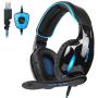 SADES Newest SA902 7.1 Channel Virtual Surround Sound USB Gaming Headset Over-ear Headphones with Noise Isolating Mic LED Light for PC Mac Computer Gamers(Black Blue)