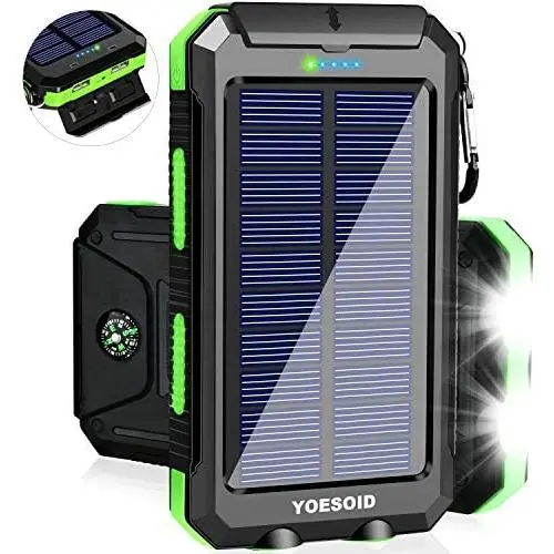 Solar Charger 20000mAh YOESOID Portable Solar Power Bank Outdoor Waterproof Camping External Backup Battery Pack with Dual USB Ports 2 LED Light Carabiner and Compass, Compatible Most Smart Phones Solar Charger 20000mAh YOESOID Portable Solar Power Bank Outdoor Waterproof Camping External Backup Battery Pack with Dual USB Ports 2 LED Light Carabiner and Compass, Compatible Most Smart Phones