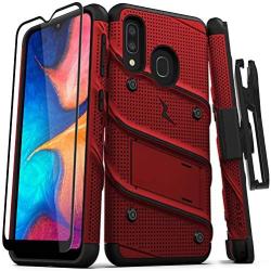 ZIZO Bolt Series for Samsung Galaxy A20 Case | Heavy-Duty Military-Grade Drop Protection w/Kickstand Included Belt Clip Holster Tempered Glass Lanyard Galaxy A50 - Red