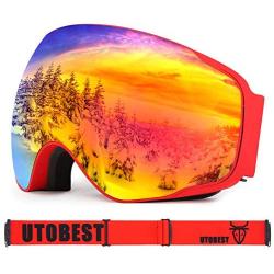 UTOBEST Anti Fog Ski Goggles for Men Women Cozy Windproof OTG Snowboard Goggles with 100% UV Protection Unisex Snow Shield Goggle Spherical Dual Lens Anti-Glare Design for Skiing Skating Outdoor Sport