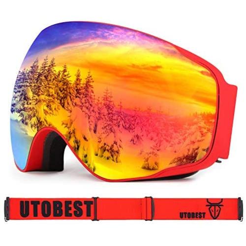 UTOBEST Anti Fog Ski Goggles for Men Women Cozy Windproof OTG Snowboard Goggles with 100% UV Protection Unisex Snow Shield Goggle Spherical Dual Lens Anti-Glare Design for Skiing Skating Outdoor Sport