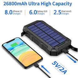 Solar Charger 26800mAh,GRDE Wireless Portable Solar Power Bank Panel Charger with 28 LEDs and 3 USB Output Ports External Backup Battery Huge Capacity Phone Charger for Camping Outdoor for iOS Android