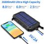 Solar Charger 26800mAh,GRDE Wireless Portable Solar Power Bank Panel Charger with 28 LEDs and 3 USB Output Ports External Backup Battery Huge Capacity Phone Charger for Camping Outdoor for iOS Android