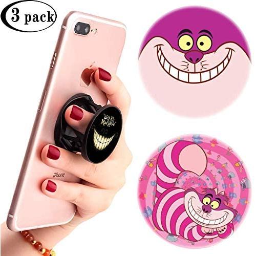 3 Pack/Multifunction Disney Cell Phone Stand Holder and Grip Cheshire Cat Foldable Phone Kickstand Mount Compatible for Smartphones