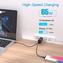 USB C Charger, Baseus 65W 3 Port PD 3.0 [GaN Tech] Type C Fast Charger Adapter Power Delivery Foldable Adapter, USB Wall Charger for MacBook (Black)