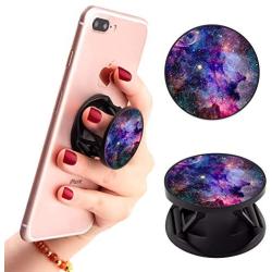 Multi-Functional Galaxy Pattern Cell Phone Finger Foldable Expanding Stand Holder Kickstand Hand Grip Car Mount Hooks Widely Compatible with Almost All Phones/Cases