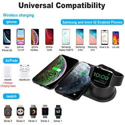 Aresh 3 in 1 Wireless Charging Station Compatible with Apple Watch Charger, Airpod/Airpods Pro iPhone SE 2020 11/11 Pro Max X XS XR 8 Wireless Charging Pad Wireless Charger 3 in 1 Stand(QC3.0 Adapter)