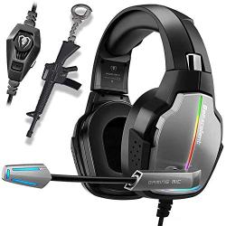 PS4 Gaming Headset Pro Gaming Headphone for Xbox one PC with Mic Stereo Surround Over-Ear Headset RGB Rainbow Light& Noise Cancelling for Laptop Tablet Mac Smart Phone (Grey)