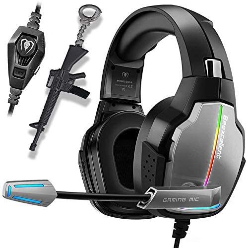 PS4 Gaming Headset Pro Gaming Headphone for Xbox one PC with Mic Stereo Surround Over-Ear Headset RGB Rainbow Light& Noise Cancelling for Laptop Tablet Mac Smart Phone (Grey)