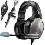 PS4 Gaming Headset Pro Gaming Headphone for Xbox one PC with Mic Stereo Surround Over-Ear Headset RGB Rainbow Light& Noise Cancelling for Laptop Tablet Mac Smart Phone (Grey)