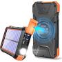 Solar Charger, 20000mAh Qi Wireless Charger, Portable Solar Power Bank, External Battery Pack for Camping, Outdoor, Fast Charger with 4 Outputs Dual Inputs, Flashlight, Compass by LEO WAY, Orange