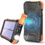 Solar Charger, 20000mAh Qi Wireless Charger, Portable Solar Power Bank, External Battery Pack for Camping, Outdoor, Fast Charger with 4 Outputs Dual Inputs, Flashlight, Compass by LEO WAY, Orange Solar Charger, 20000mAh Qi Wireless Charger, Portable Solar Power Bank, External Battery Pack for Camping, Outdoor, Fast Charger with 4 Outputs Dual Inputs, Flashlight, Compass by LEO WAY, Orange