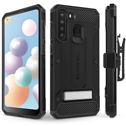 Evocel Galaxy A21 Explorer Series Pro with Glass Screen Protector and Belt Clip Holster for The Samsung Galaxy A21, Black