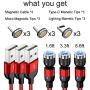 A.S Gen2 Magnetic Charging Cable, 540° Rotation Magnetic Phone USB Cable, 3A Fast Charging Data Transfer Charger Cable Compatible with USB C, Micro USB and iProduct (Red, 1.6ft+3.3ft+6.6ft)