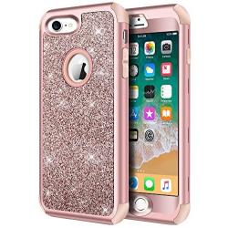iPhone 8 Case, iPhone 7 Case, Hython Heavy Duty Full-Body Defender Protective Case Bling Glitter Sparkle Hard Shell Armor Hybrid Shockproof Rubber Bumper Cover for iPhone 7 and iPhone 8, Rose Gold