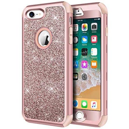 iPhone 8 Case, iPhone 7 Case, Hython Heavy Duty Full-Body Defender Protective Case Bling Glitter Sparkle Hard Shell Armor Hybrid Shockproof Rubber Bumper Cover for iPhone 7 and iPhone 8, Rose Gold