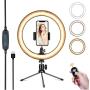 Powsure 10" LED Ring Light with Tripod Stand & Phone Holder for Selfie, Makeup，Live Streaming & YouTube Video, Dimmable Desk Ringlight Kit for Photography with 3 Light Modes&10 Brightness Level