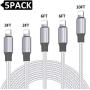 iPhone Charger, MFi Certified Lightning Cable 5 Pack [3/3/6/6/10FT] Extra Nylon Charging&Syncing Cord Compatible with iPhone 11/11 Pro/X/Xs Max/XS/XR/8/7/8Plus/6S/6S Plus/SE Silver&White