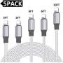 iPhone Charger, MFi Certified Lightning Cable 5 Pack [3/3/6/6/10FT] Extra Nylon Charging&Syncing Cord Compatible with iPhone 11/11 Pro/X/Xs Max/XS/XR/8/7/8Plus/6S/6S Plus/SE Silver&White