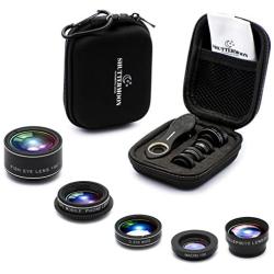 SHUTTERMOON Upgraded Phone Camera Lens Kit for iPhone Xs/R/X/8/7/6s/Smartphones/Pixel/Samsung/Android Phones Camera. 2xTele Lens Zoom Lens+Fisheye Lens+Super Wide Angle Lens & Macro Lens+CPL (5 in 1)