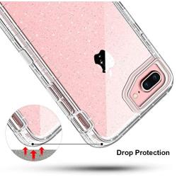 iPhone 8 Plus Case, iPhone 7 Plus Case, Anuck Crystal Clear 3 in 1 Heavy Duty Defender Shockproof Full-Body Protective Case Hard PC Shell Soft TPU Bumper Cover for iPhone 7 Plus/8 Plus, Clear Glitter