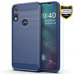 Moto E 2020 case,Motorola E case,with HD Screen Protector,M MAIKEZI Soft TPU Slim Fashion Non-Slip Protective Phone Case Cover for Motorola Moto E (2020)(Navy Brushed TPU)