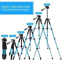 UBeesize 60-inch Camera Tripod, 5kg/11lb Load TR60 Load Portable Lightweight Aluminum Travel Tripod with Carry Bag & Bluetooth Remote, for DSLR Cameras Compatible with iPhone & Android Phone (Blue)