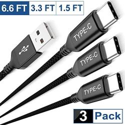 USB Type C Charger Cable 3-Pack(1.5/3.3/6.6FT),Nylon Charging Cord for Samsung Galaxy Fold Note 9 8 S10 S9 S8 S10E 10 10E Plus S20 Ultra S20+ 20 20+,LG V50 V40 G8 G7 G9 Thinq,Google Pixel 4 3 3a 4a XL