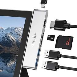 Elecife USB C Hub for Surface Pro 7, 6 in 2 Multiport Adapter Hub with Type C Port, Ultra 4K HDMI, Dual USB 3.0 5Gbps Data Transfer Ports, SD & TF/Micro SD Card Slots, Hub Docking Station