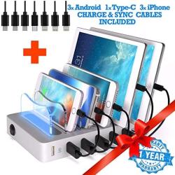 TIMSTOOL 6 USB Charging Station for Multiple Devices - No Buzz - LED Indication - Smart Fast Charging Dock Compatible with iPhone iPad Cellphone Silver