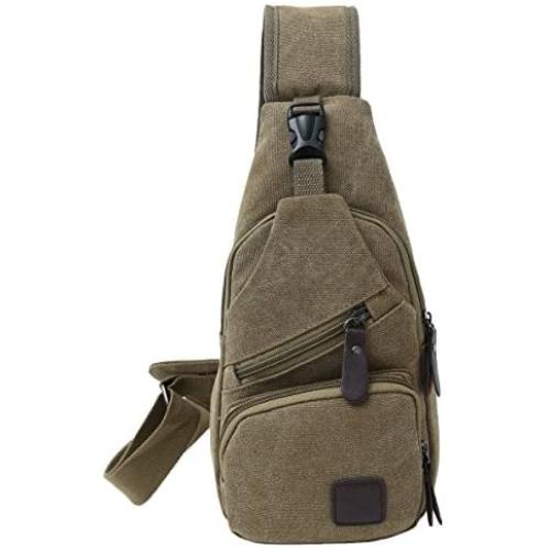 TOPEIUS Canvas Shoulder Backpack,Sling Backpack,Mini Sling Bag, Travel Hiking Daypack for Men or Women