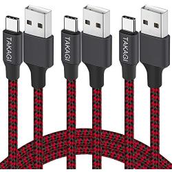 USB Type C Cable, TAKAGI 3Pack 6ft USB C to USB A Nylon Braid Fast Charging Cord High Speed Data Sync Transfer Charger Cable Compatible with Galaxy S9, Note, LG, Pixel 2 XL, Huawei, ONEPLUS (Red)